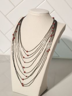 VTG Navajo 23" Sterling Liquid Silver and Coral 5 Strand Necklace 26.8 Grams