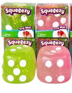 large jumbo Squeeezy squishy stretchy dice toy pink green