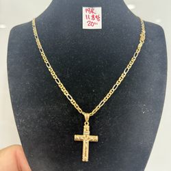 18K Solid Gold 2 Tones Italian Chain and Pendant 11.8Gr 20 Inches Long 