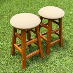 Pair Of Winsome Wood 24 Inch Walnut Swivel Cushion Bar Stools
