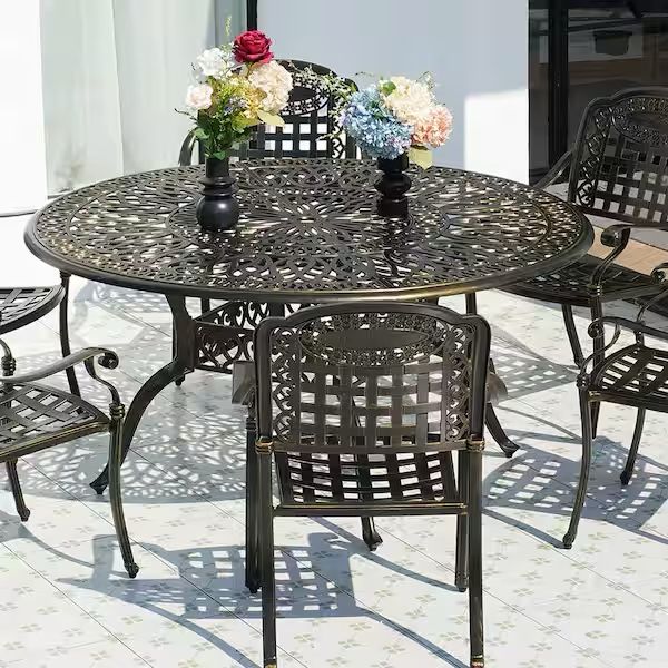 Clihome Cast Aluminium Patio Table with umbrella hole - Table only-