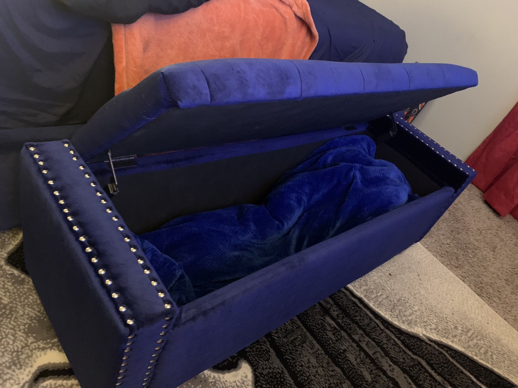 Crystal Tufted Velvet Storage Benches , Pink , Blue , Black And Gray