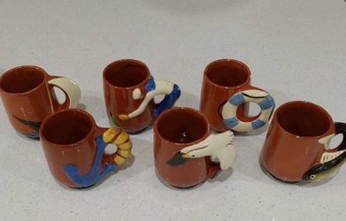 Vintage 1940s Quebec Pottery Nautical Mugs Marcel Choquette