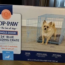 TopPaw Dog Crate 24” Blue Folding Crate Single Door