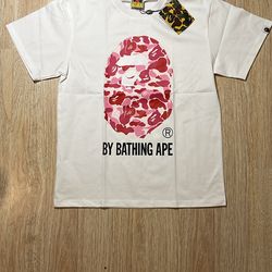 White / pink Bape logo T Shirt
