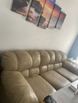 Beige Leather Couch