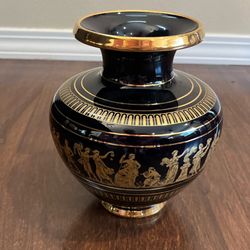 Vtg Adis Greek Amphora Mythology Scene Goddess Vase Greece Cobalt 24K Gold Trim