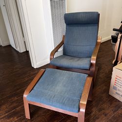 Chair and Ottoman (IKEA Poang) Blue Cushion