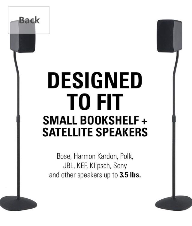 Sanus Adjustable Height Speaker Stands Extends 28-38” -Holds Satellite & Small Bookshelf Speakers (IE: Bose, Harmon Kardon, Polk, JBL, KEF, Klipsch,