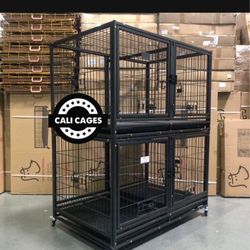 Double Stackble Dog Pet Cage Kennel Size 43” With Divider And Feeding Bowls New In Box