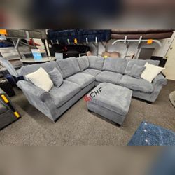 3 Pc Corduroy Sectional Sofa With Ottoman 