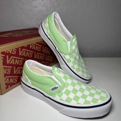 NWT Vans Kids Green and White Checkerboard Slip-On Sneakers 12.5