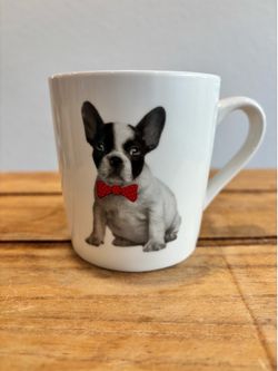 French Bulldog Frenchie Wearing Red Bow Tie Woof Woof Cappuccino size Mug