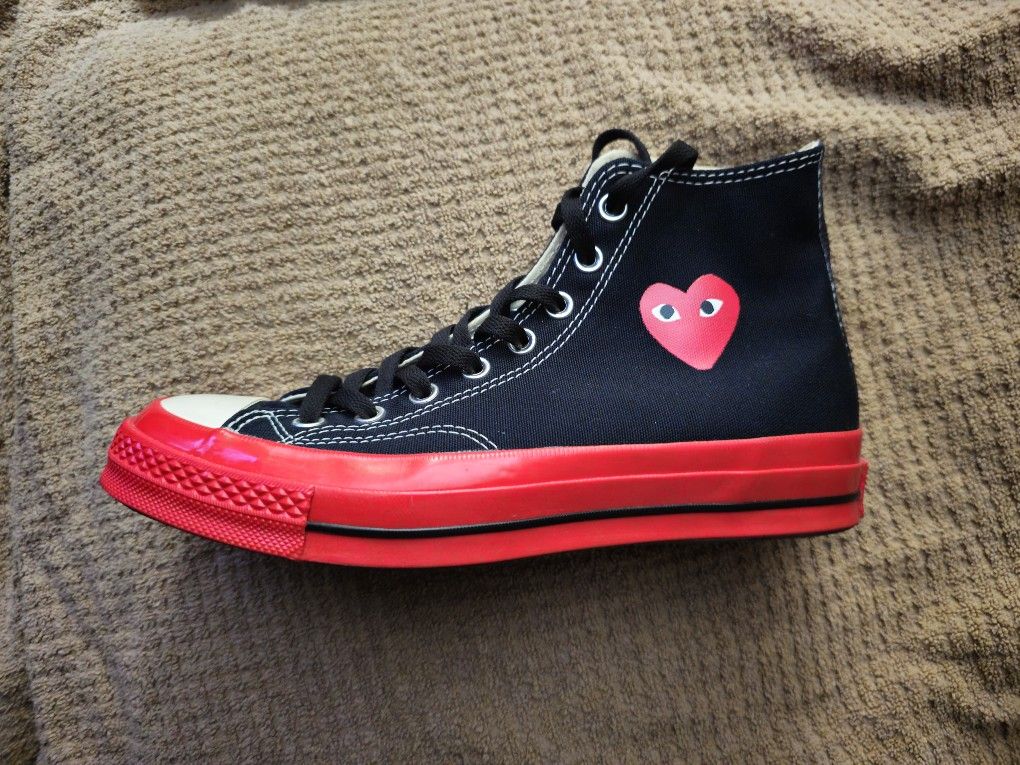 Men's Size 8 Women's Size 10 Converse All Star 70 High Comme des Garcons PLAY Black Red