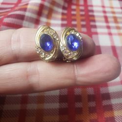 Vintage Gold Plated Sapphire CLIP ON Earrings 