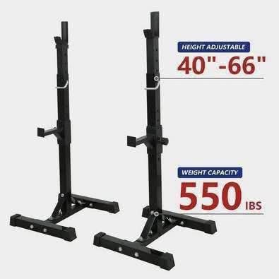 New Black Steel Squat Rack Adjustable Barbell Free-press Bench, Black