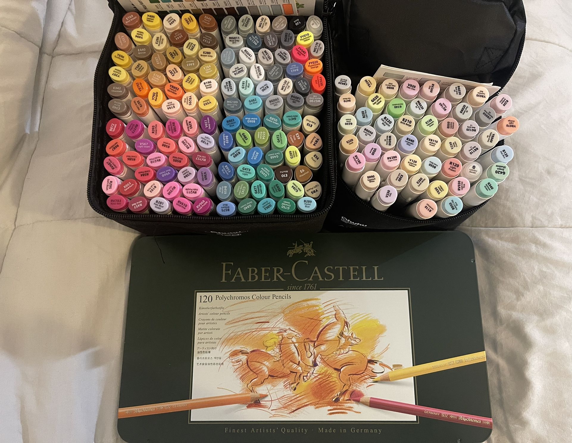 Ohuhu Markers, Faber Castel Polychromos, & 2 Coloring Books