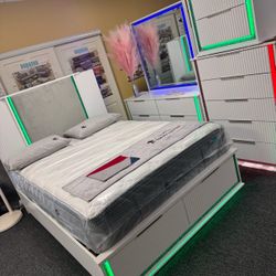 NEW 5pc LED BEDROOM FURNITURE LUXURY SET WITH BED PROMO MATTRESS- FREE DELIVERY- SPECIAL FINANCING AVAILABLE 