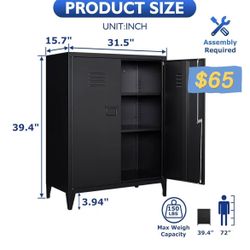 ✌️ Metal Storage Cabinet with Lock, Locking Cabinets with 2 Doors and Shelves, Lockable Steel Locker Cupboard, Small Sideboard Buffet Cabinet 