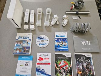 White Nintendo Wii Console, Accessories, Sports Resort Game, & Two Bonus Games