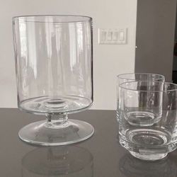 Crate&Barrel Small Glass Hurricane Candle Holders (2)