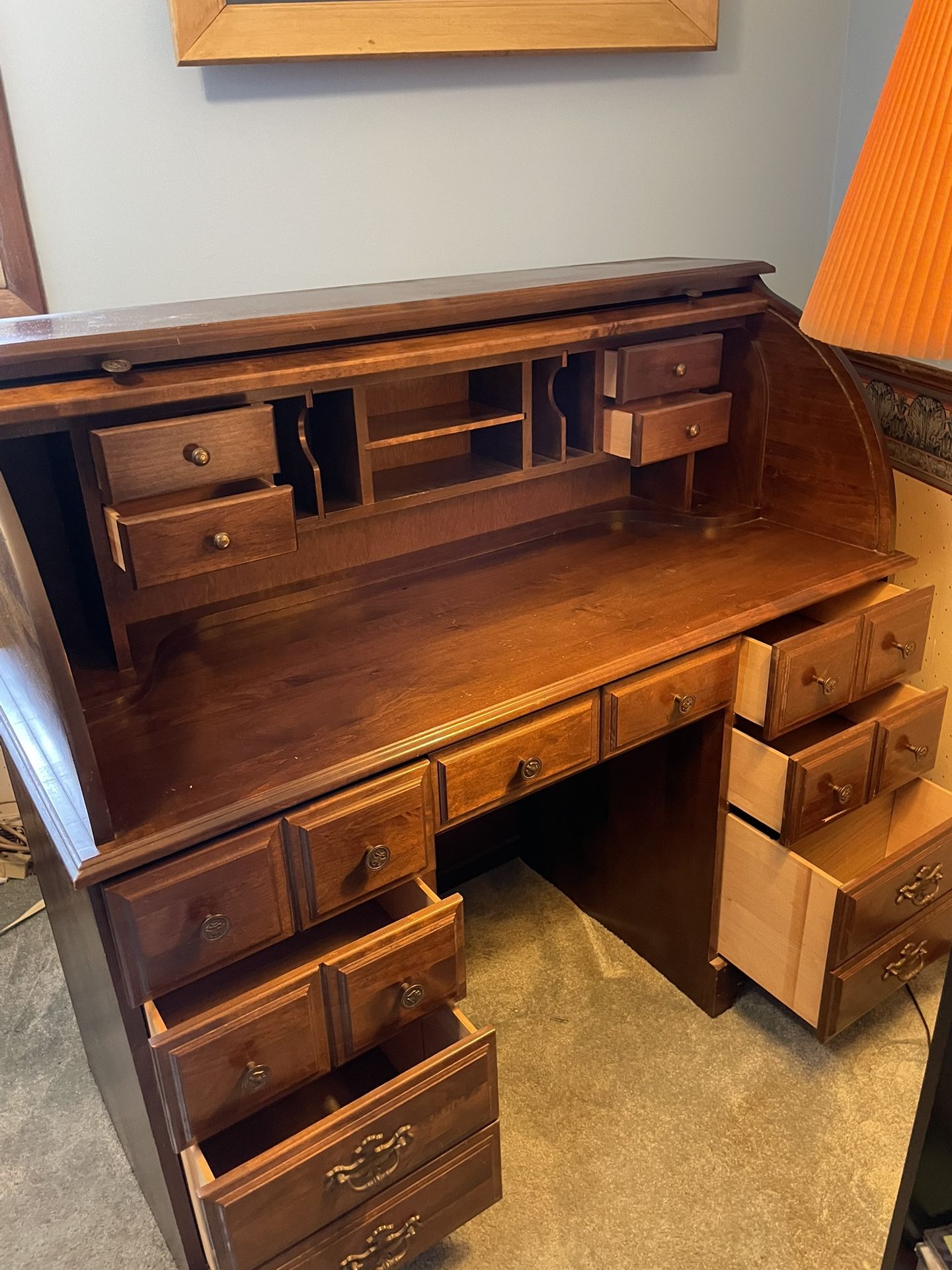 Roll Top Desk, Cubbies And Drawers, Real Wood