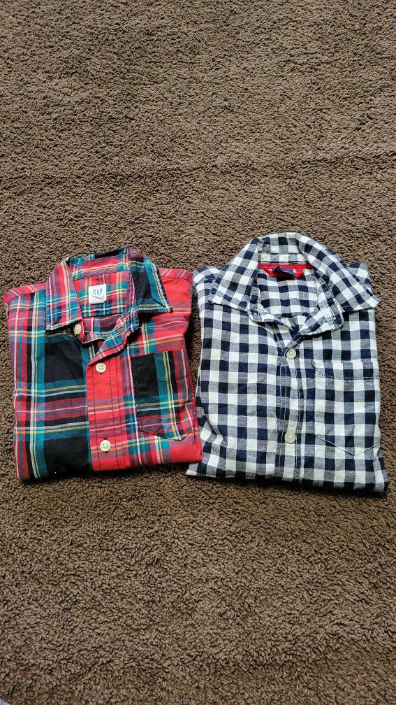 Gap Kids Lot Of 2 Plaid Boys Button Up Shirts Xs (4-5)