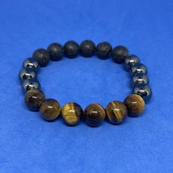 NATURAL Charged Tiger Eye,Hematite,Lava Bracelet (known For: calm Emotions,decision & $ Making,remove & Block Negativity,health Benefits-see Photos)