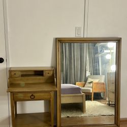 Solid Wood Night Stand/vanity + Large Mirror