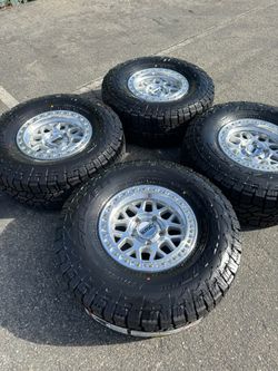 5x150 Tundra 17” KMC GRS Machined Wheels With 35” Falken WildPeak AT4W Tires Sequoia Landcruiser