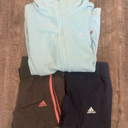 Set of 3 women’s Adidas leggings and fleece zip sweatshirt 