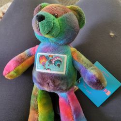 Teddy Bear Varigated ColorPlush. 9". US Postal Service Stamp Balloons  w Tags