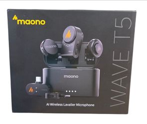 MAONO T5 Wireless Lavalier Microphone System – 2-Person Camera Mics + Charging Case – NEW