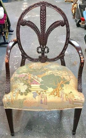 Vintage Asian Design Fabric Seat Wood Chair Furniture
