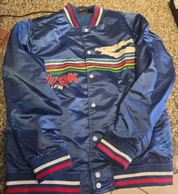Men's Stranger Things WSQK Satin Bomber Jacket Blue Large