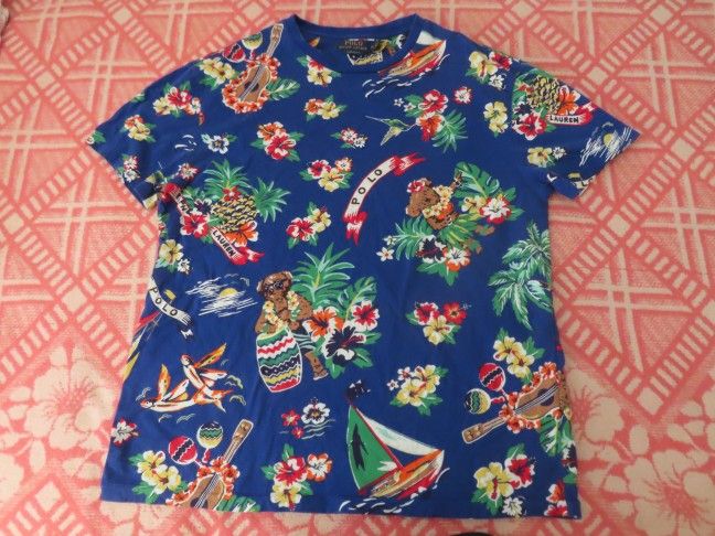 Polo Ralph Lauren Men’s Blue Hawaiian Polo Bear Print All Over T Shirt M