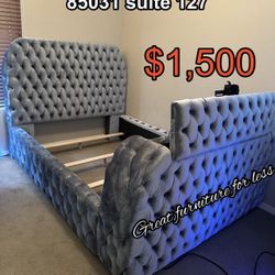 Queen Size Bed Frame Grey Velvet Brand New