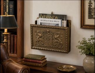 Vintage Made in England Copper Tone Letter Holder Heraldic Griffin Desk Rack