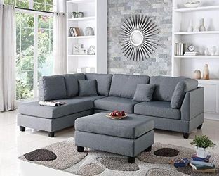 Brand new 104" x 75" grey or tan sectional + ottoman