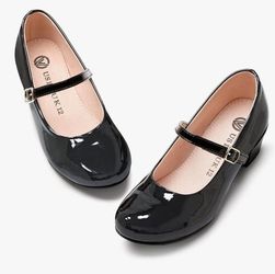 Girls Mary Jane Dress Shoes - Princess Ballerina Flats Low Heels Size 4 Black
