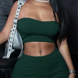 Medium Green Mini Skirt Set