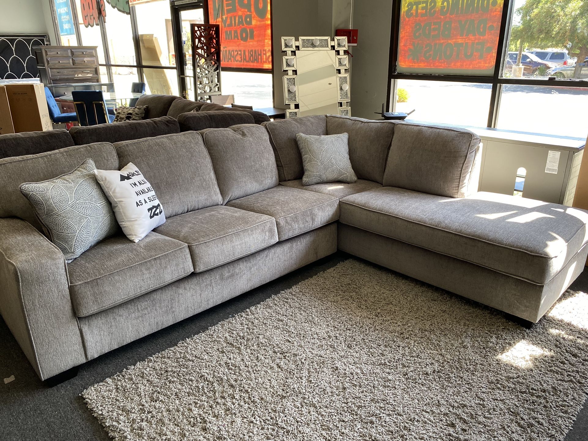Dove Grey 2 Pc Ashley Chenille Soft Fabric Sectional New Sealed Was $1899