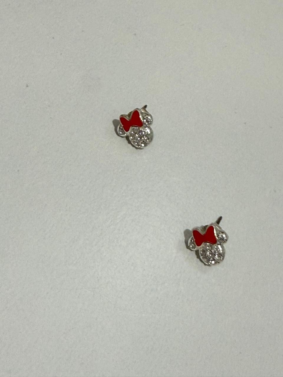 Silver Minnie Mouse earring studs.