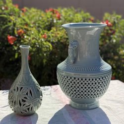 Korean Celadon Crackle Glaze Ceramic Vase Set