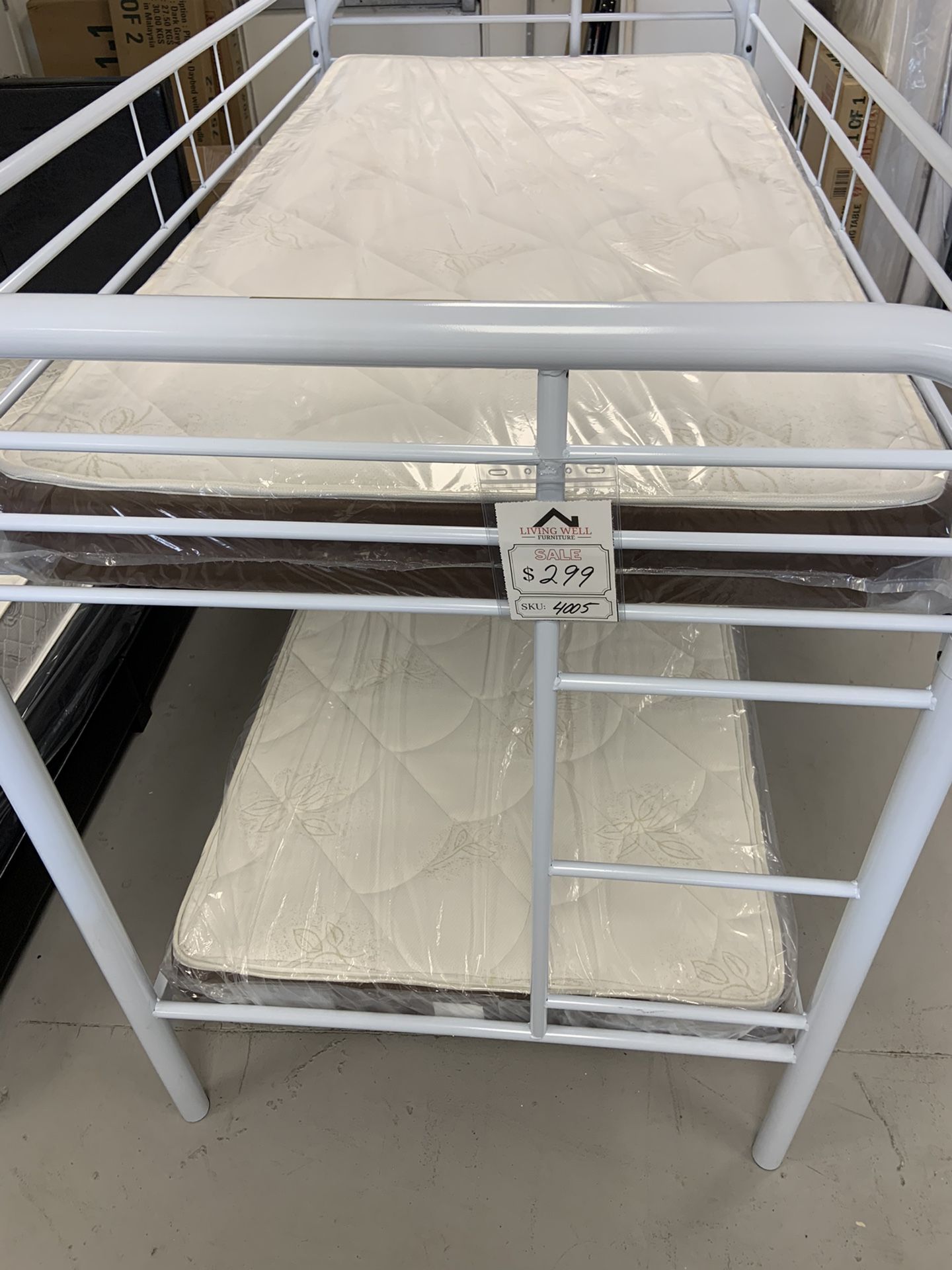 Brand New White Metal twin bunk beds!