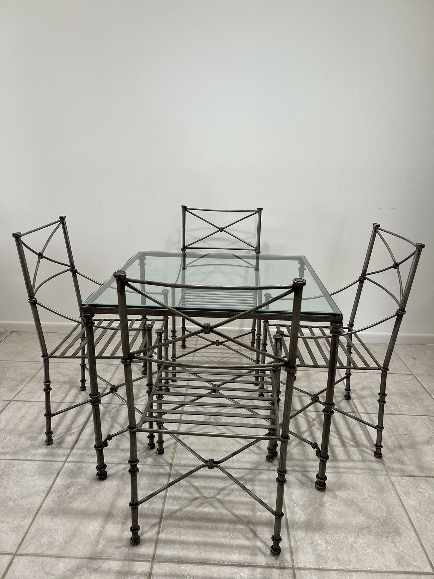 Kitchen- Iron & Glass Kitchen Table - 4 Chairs- Brand New Cushions