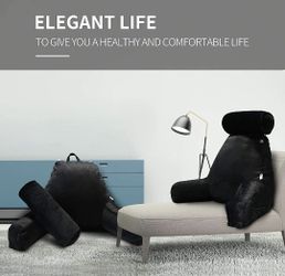 mittaGonG Shredded Foam Reading Pillow with Detachable Neck Roll & Big Bed Backrest Pillow for Bed with Arms and Side Pocket - Perfect for Back Suppor