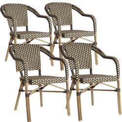 PURPLE LEAF Outdoor Dining Chair Set of 4 Hand-Woven Wicker Armchair for Garden Porch Bamboo Print Finish Patio Chairs Brown French Bistro Chairs