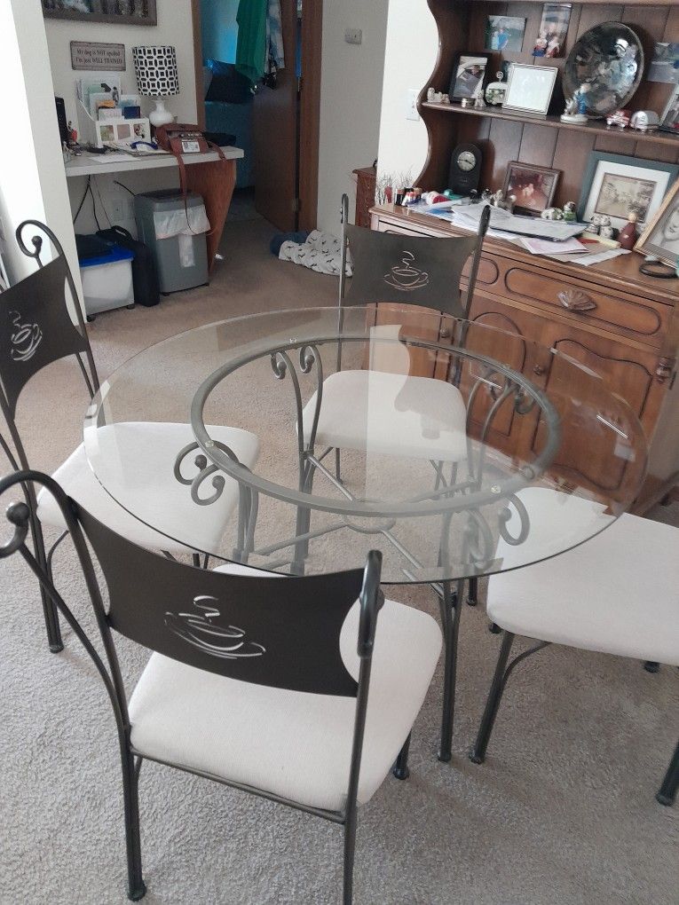 Glass Rod Iron Dining RoomTable And  4 Chairs