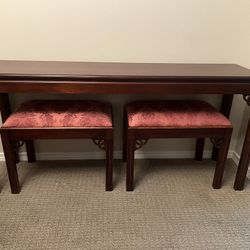 console table with matching upholstered stools set